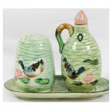 3pc Japan Condiment Pottery Set 6.5"