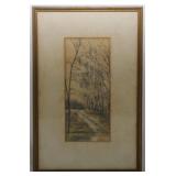 N. Buckland "Path Through Woods" Watercolor