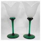 Pair Glass Candlestands 12"