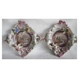 2 Ceramic Cherub Wall Hangings 10.5x10.5
