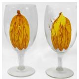 Pr Tobacco Leaf Painted Wine Glasses