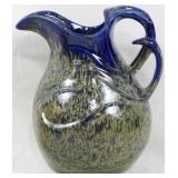 Signed Art Pottery Blue Pitcher 10"