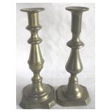 Pair Brass Candle Holders - 10" Tall