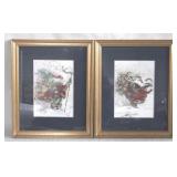 Pair Framed Santa Prints - 11" x 9"
