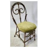 Vintage Brass Chair, Green Velvet Seat