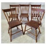 Early set of 5 Pine Plank Bottom Chairs