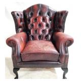 Vintage Leather Tufted Wing Chair w/ Patina
