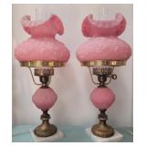 Matching Pair Fenton Rosalene Lamps