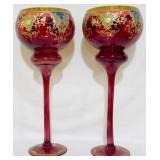 Tall Pair Cranberry Overlay Vases 20"