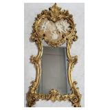 French Carved Mirror Adorned w/ Cherubs in Relief