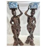 Pair 73" Bronze Blackamoor Statues w/ Porcelain