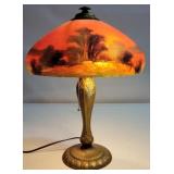 Early Reverse Painted Glass Shade Lamp
