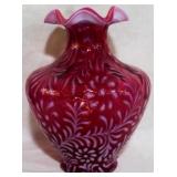 Huge Fenton Daisy & Fern Opalescent Vase 12"