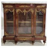 French Marble Top Vitrine Cabinet, Brass Ormolu