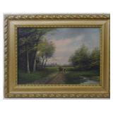 Unkown Artist "Church on a Distance" Oil on Board
