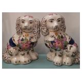 Pair Staffordshire Dogs, Tobacco Leaf Design