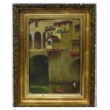 Eliot Clark "Canal" Oil on Canvas Frame 15x11