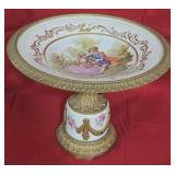 Tall French Sevres hand painted compote