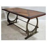 Metal Base Dining Table, Inlaid Wood Top