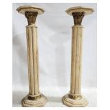 Matching Pair Marble & Brass Pedestals 42.5 x 12