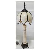 Vintage Marble Lamp, Slag Glass Shade 29"