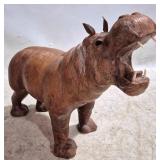 Large Leather Wrapped Hippo Figure w/ glass eyes