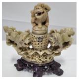 Asian Soapstone Bottle w/ Dragons, 7 x 7