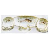 Signed Limoges 11pc Fish Service Set