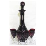 Ruby Bohemian Decanter & 6 Cordials 14.5"