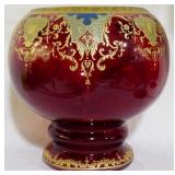 Large Cranberry Overlay Bowl Vase 12x11"