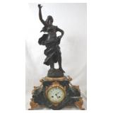 Bronze Statue Marble Base Clock 23" x 13" x 7"
