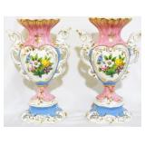 Matching Italian Porcelain 12" Handled Vases