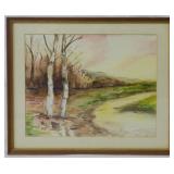 E.R.F. "By the Stream" 1966 Watercolor 12.5x10.5