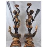 Pair Hand Carved Blackamoor Statues 35" Tall