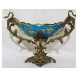 Swan Adorned Porcelain & Brass Centerpiece
