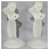 Pair Fostoria Satin Glass Rebecca Candleholders