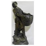 Man with Basket Chalkware Sculpture 17"