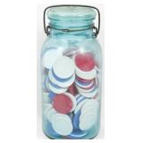 Vintage Blue Jar w/ Poker Chips 9.5"