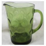 Green Glass Pitcher 8"