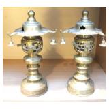 2 Brass Incense Burners - 10" Tall