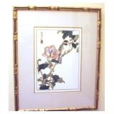 Framed Oriental Art in Bamboo Style Frame