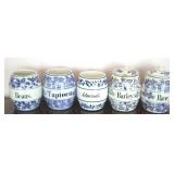 Blue & White Canister Jars - 6" tall, 5pcs
