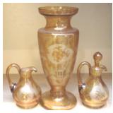 Etched Amber Glass Set