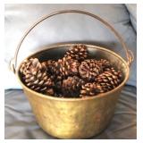 Brass Bucket w/ pinecones - 14 x 12