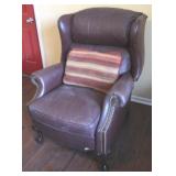 Nailhead Leather Chair w / Throw Pillow