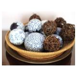 Basket w/ tray & Decorative Balls - 12" round
