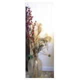 Art Glass Jug w/ faux flowers - 16" tall