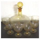 7 Piece Amber Glass Decanter Set - 10" & 4" Tall