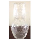 Etched Glass Bedside Water Set - 7.25" Tall