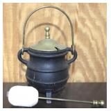 Cast Iron Pot w / Lid & Tool - 9" Tall